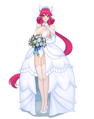 Illustration complète de Nutaku-tan la montrant portant une robe de mariée lors de notre événement de la Saint-Valentin 2024